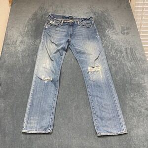 Levi's 504 Jeans Mens 32x34 Blue Denim Cotton Stretch Straight Leg Distressed